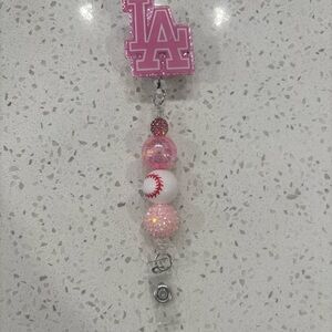 DODGER Retractable Badge Reel Accessory with pink Beads